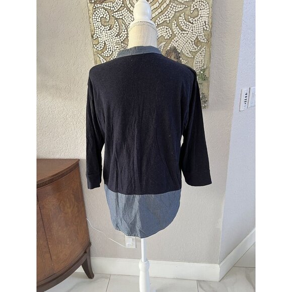 Gap Womens Button-Up Two-Tone Navy & Chambray Shirt With 3/4 Sleeves Size L - Picture 4 of 5